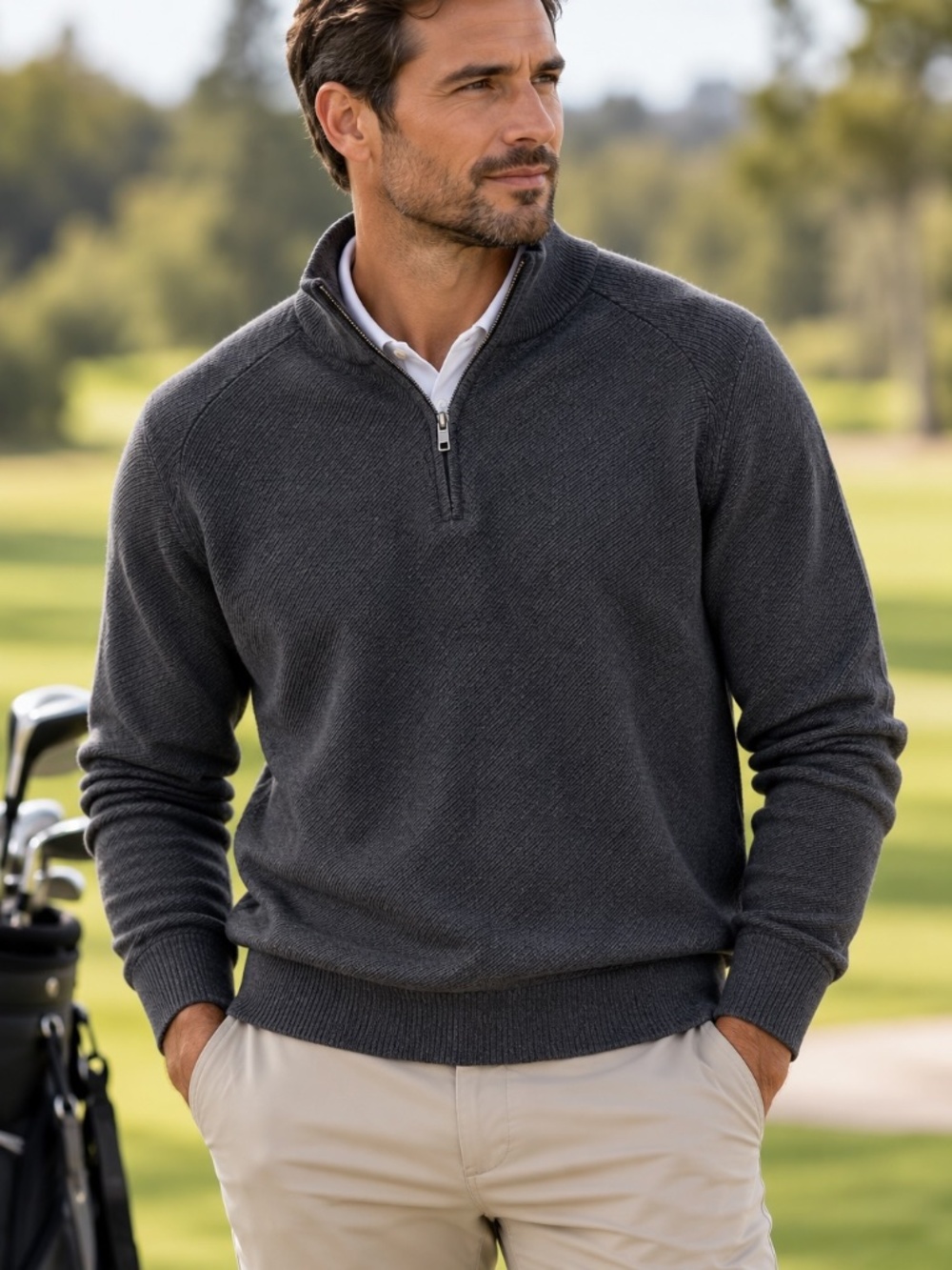 Robert Graham Mock Neck Sweater Mens Size Large Gray 1/4 Zip Business Casual